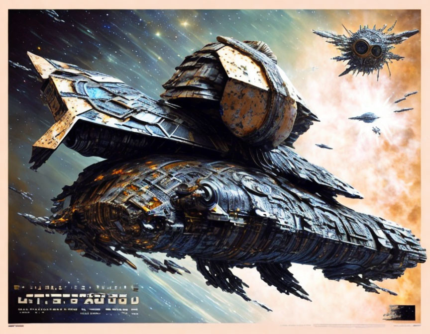 Large Damaged Spaceship in Dynamic Space Battle Scene