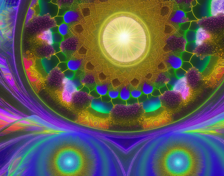 Colorful Psychedelic Fractal Art with Starburst and Spiral Formations