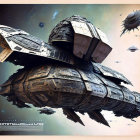 Large Damaged Spaceship in Dynamic Space Battle Scene