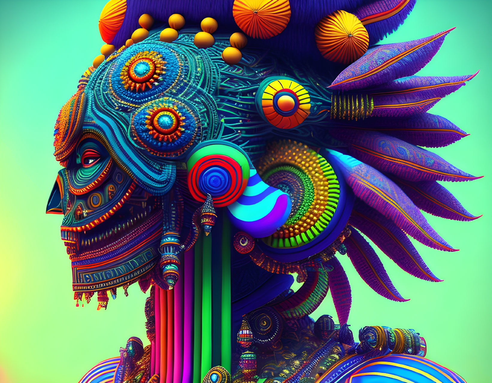 Colorful digital artwork: Intricate skull with spirals and floral patterns