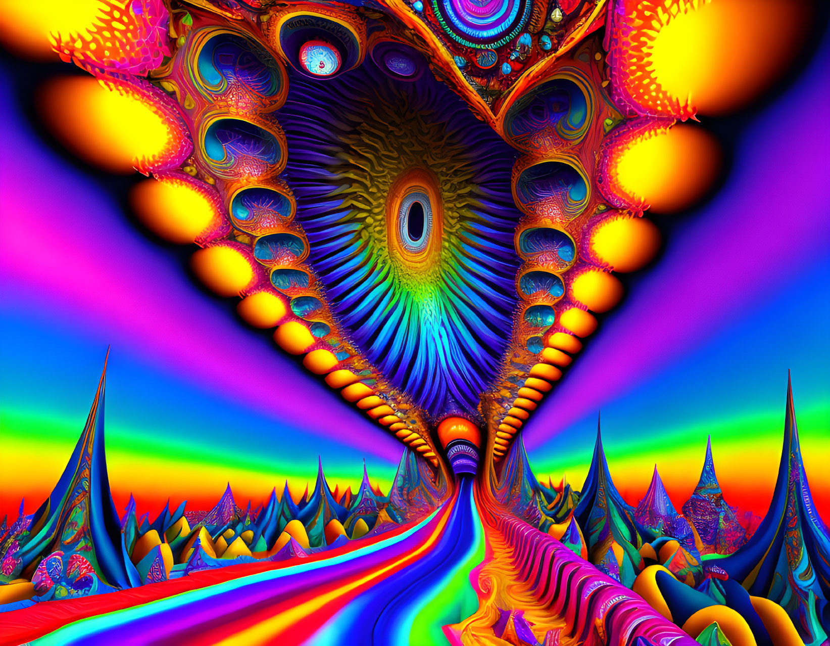 Colorful Psychedelic Artwork with Eye Motif & Intricate Patterns