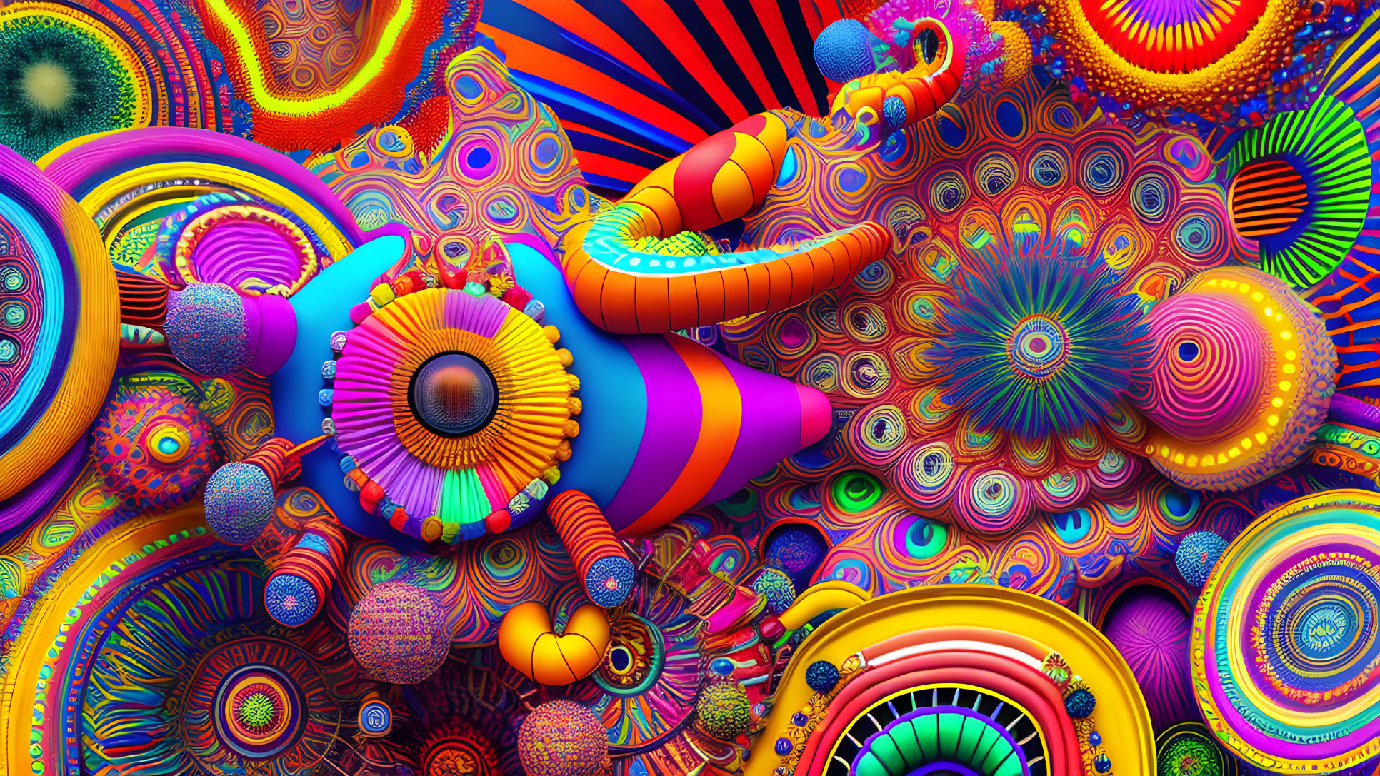 Colorful Psychedelic Digital Artwork with Abstract Patterns