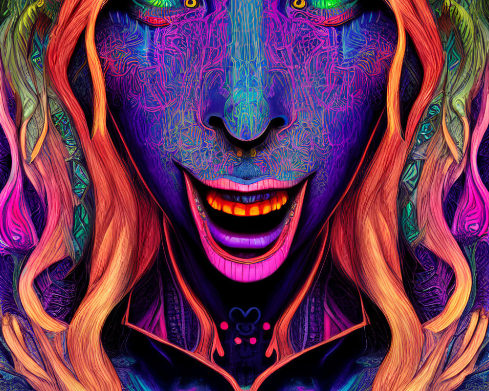 Colorful digital portrait of a person with orange hair and green eyes