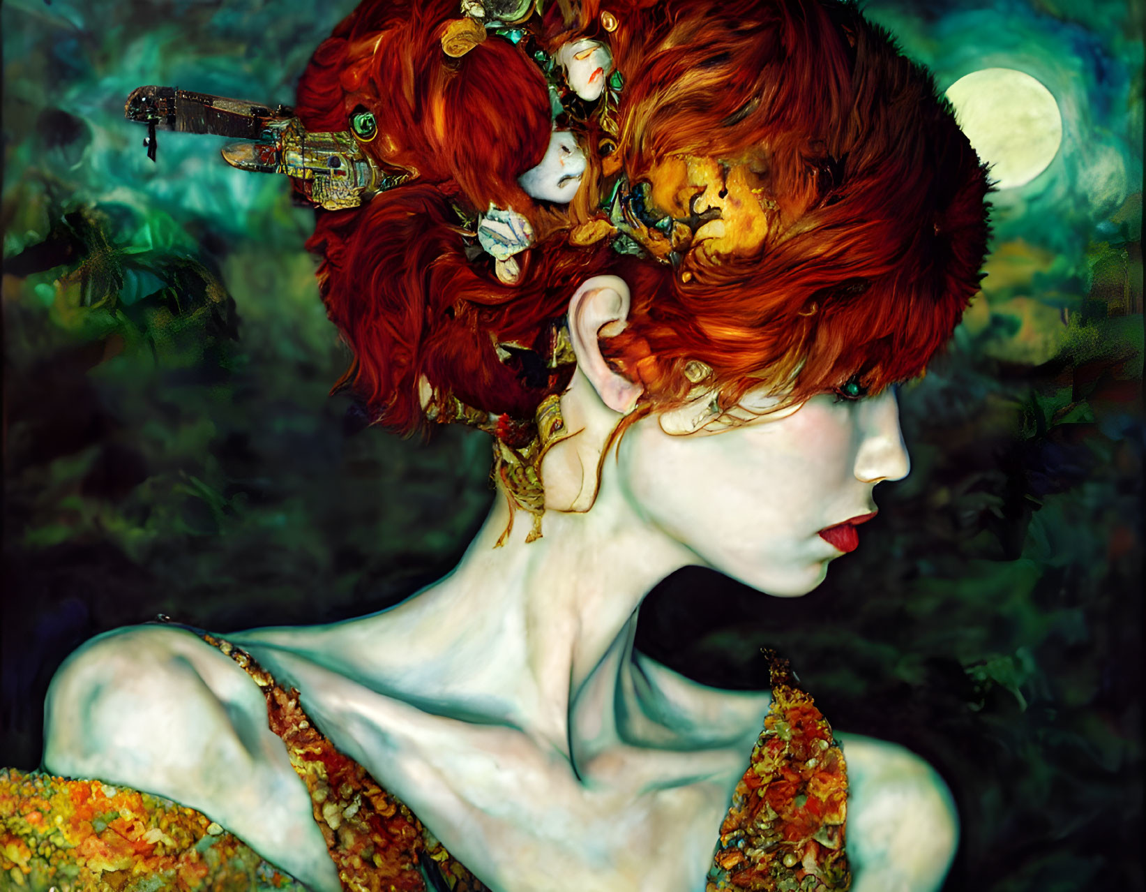 Vibrant red hair woman in surreal underwater portrait