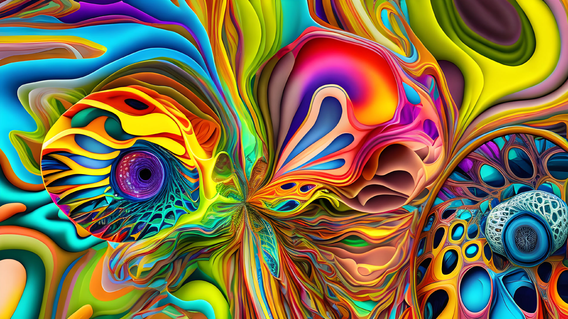 Colorful Abstract Digital Art with Psychedelic Swirls & Patterns