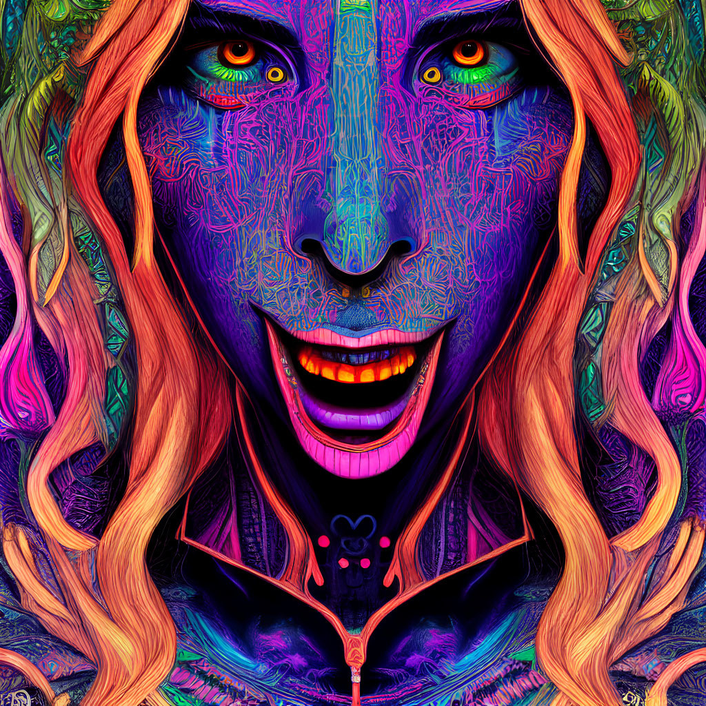 Colorful digital portrait of a person with orange hair and green eyes