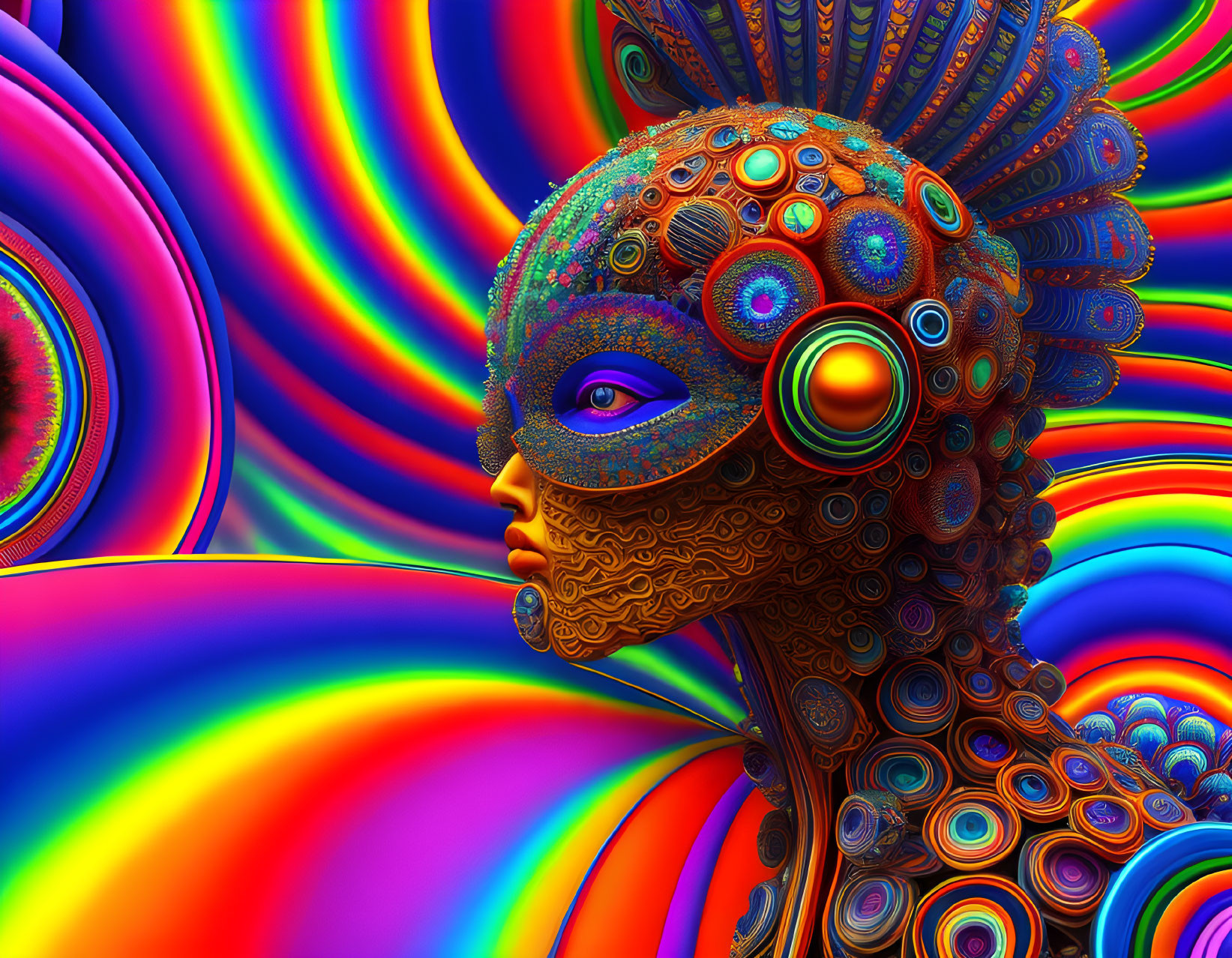 Colorful Psychedelic Digital Artwork of Humanoid Head