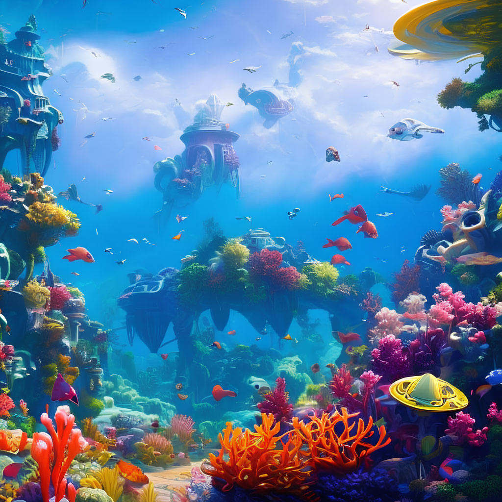 Colorful Coral and Fish in Fantastical Underwater Scene