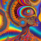 Colorful Psychedelic Digital Artwork with Human-like Profile and Eye Motif