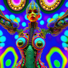 Vibrant digital art: humanoid figure in intricate patterns