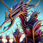 Colorful 3D Fractal Dragon in Twilight Sky