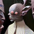 Vibrant surreal portrait of three humanoid figures with textured skin