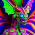 Colorful Dragon Artwork with Green Eyes and Orange Wings