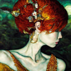 Vibrant red hair woman in surreal underwater portrait