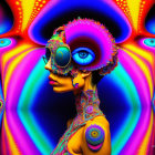 Vibrant surreal digital artwork with human profile and multiple eye patterns