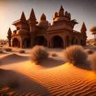 Sandcastle-like Structure in Desert Dunes at Sunset