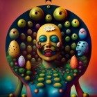 Colorful Surreal Portrait with Stylized Human Face & Geometric Patterns