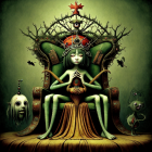 Regal figure with spider-themed crown in mystical digital artwork