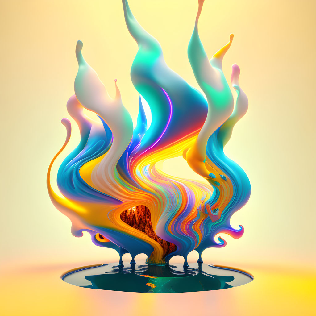 Vibrant Abstract Liquid Splash Resembling Flame on Gradient Background