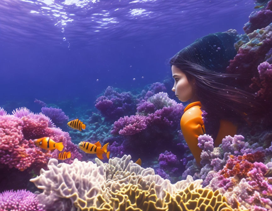 Snorkeler exploring vibrant coral reefs and tropical fish