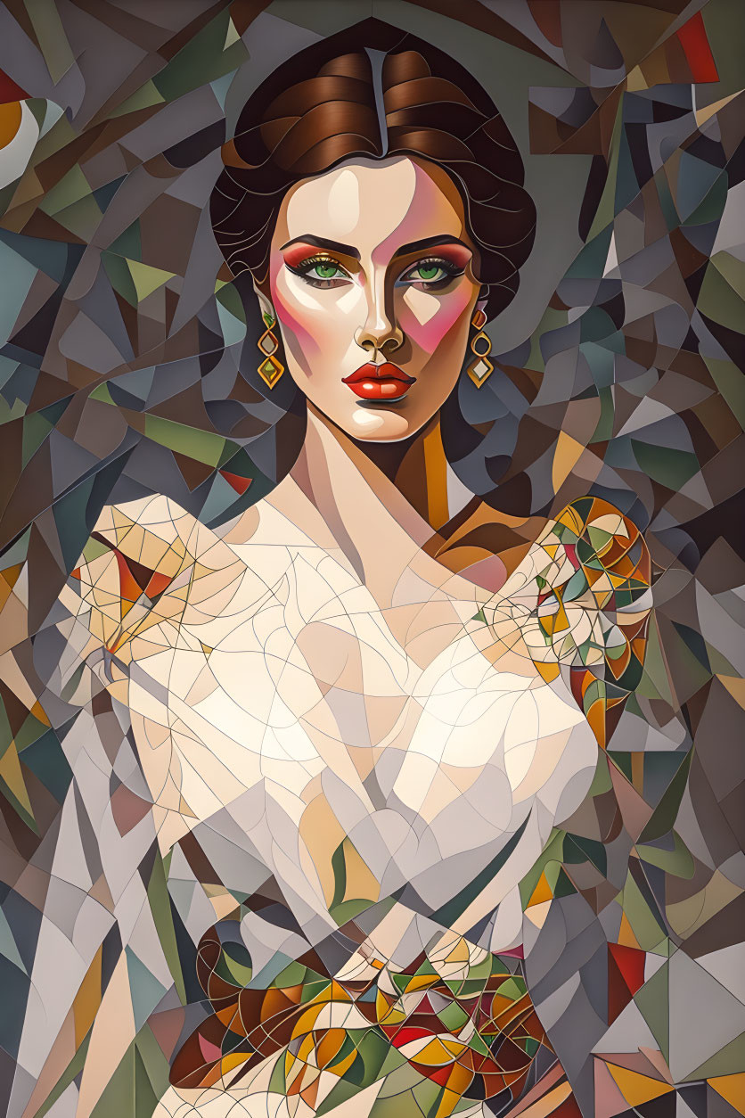 Geometric Cubist Style Woman Illustration with Sharp Angles