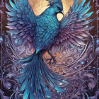 Colorful Phoenix Illustration with Blue and Purple Iridescent Feathers