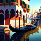 Venice Canal Scene with Gondola and Colorful Buildings