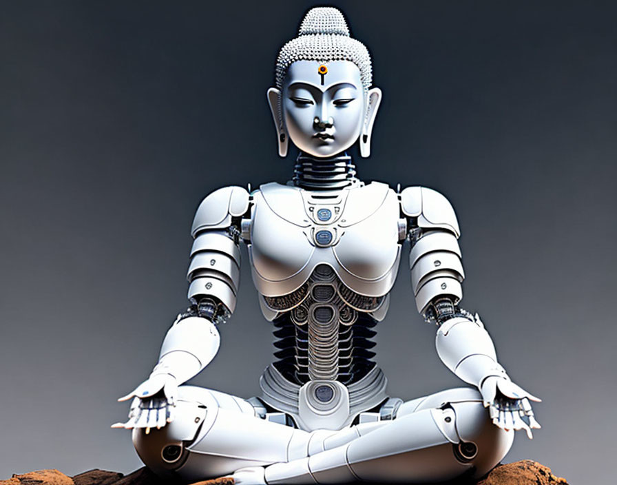 Digital Artwork: Buddha Statue with Robotic Features