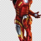 Digital art: Character in red and gold armor suit with glowing hand repulsors