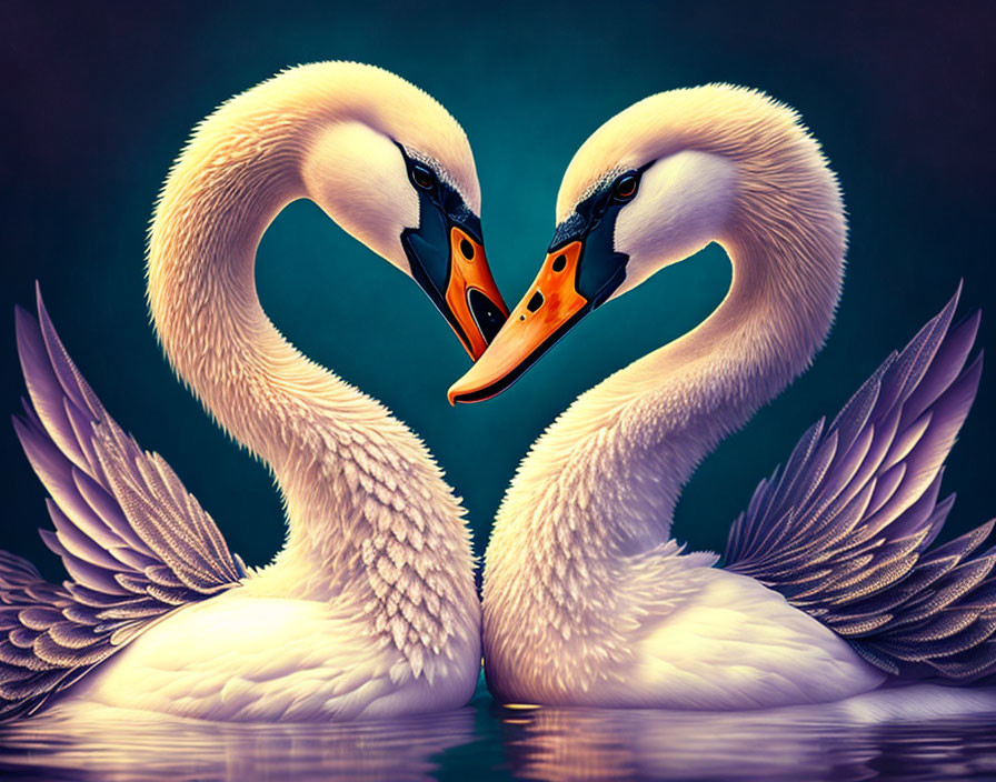 Swans Form Heart Shape on Dark Turquoise Background