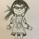 Whimsical girl illustration in pastel dress with large glasses