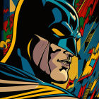 Colorful Batman Illustration with Bold Shapes and Abstract Background