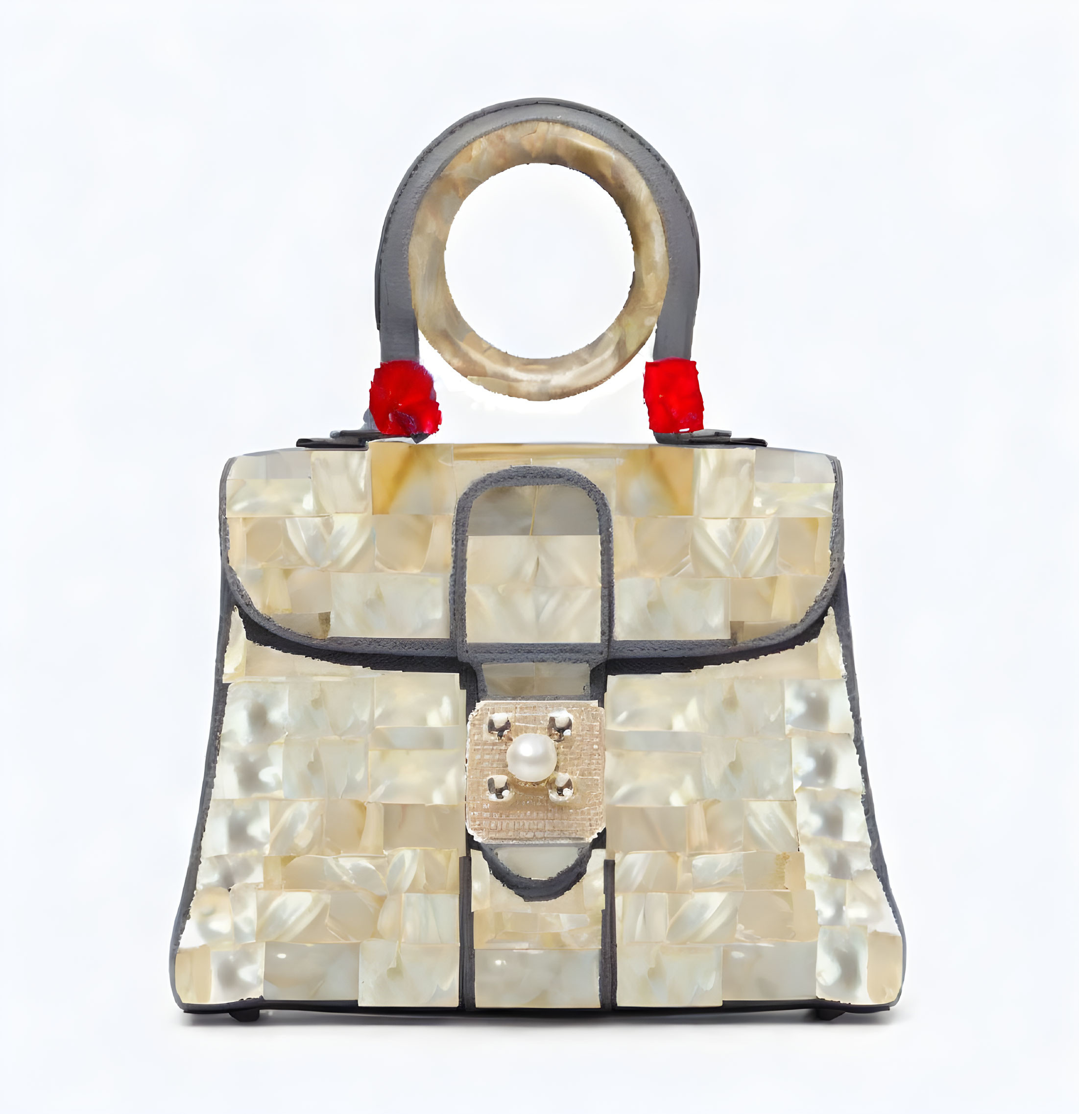 Translucent Body Handbag with Circular Handle and Red Details