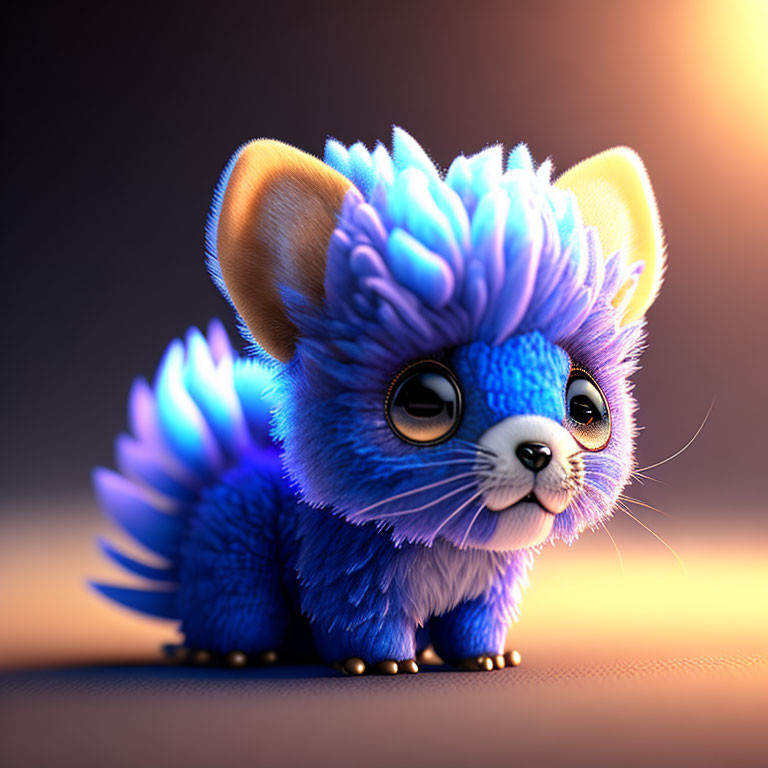 Blue fluffy creature with expressive eyes and feathery spines