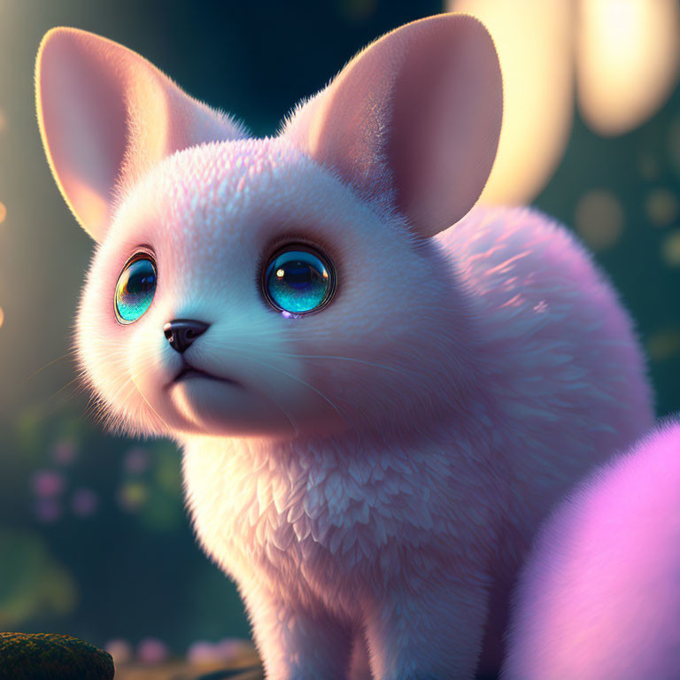 Fantasy creature artwork: Fluffy white kitten with blue eyes