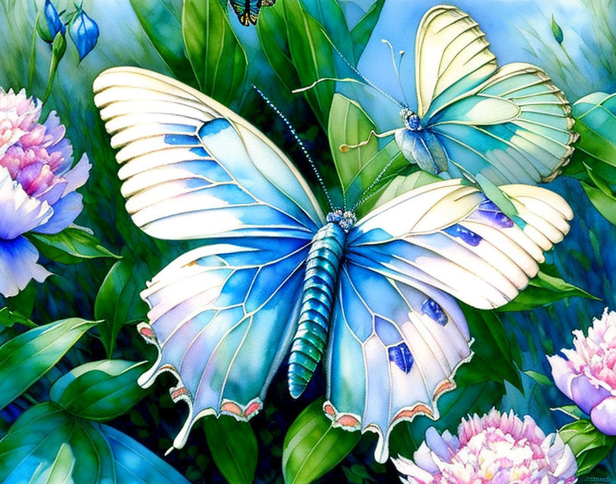 Colorful Butterfly Artwork with Floral Background