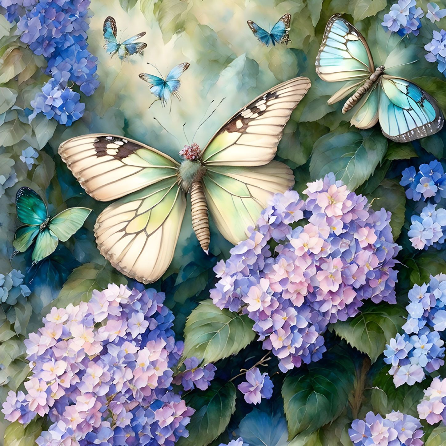 Colorful Butterfly and Hydrangea Artwork