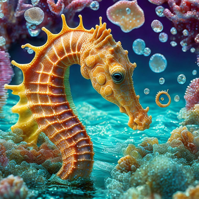 Colorful Underwater Scene with Vibrant Seahorse and Coral Textures