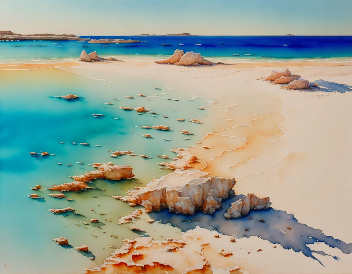 Tranquil salt lake with blue-green waters and white salt formations