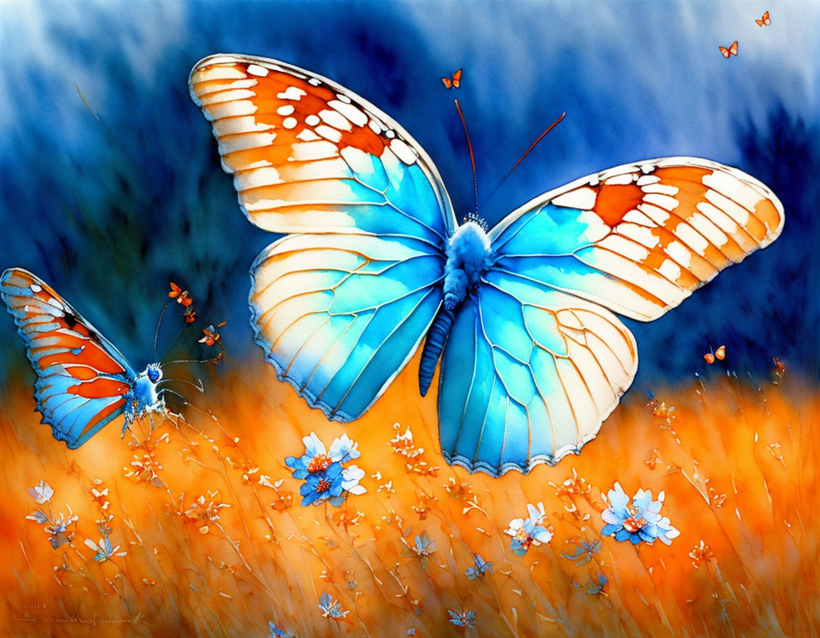 Colorful Butterfly Painting with Blue and Orange Background