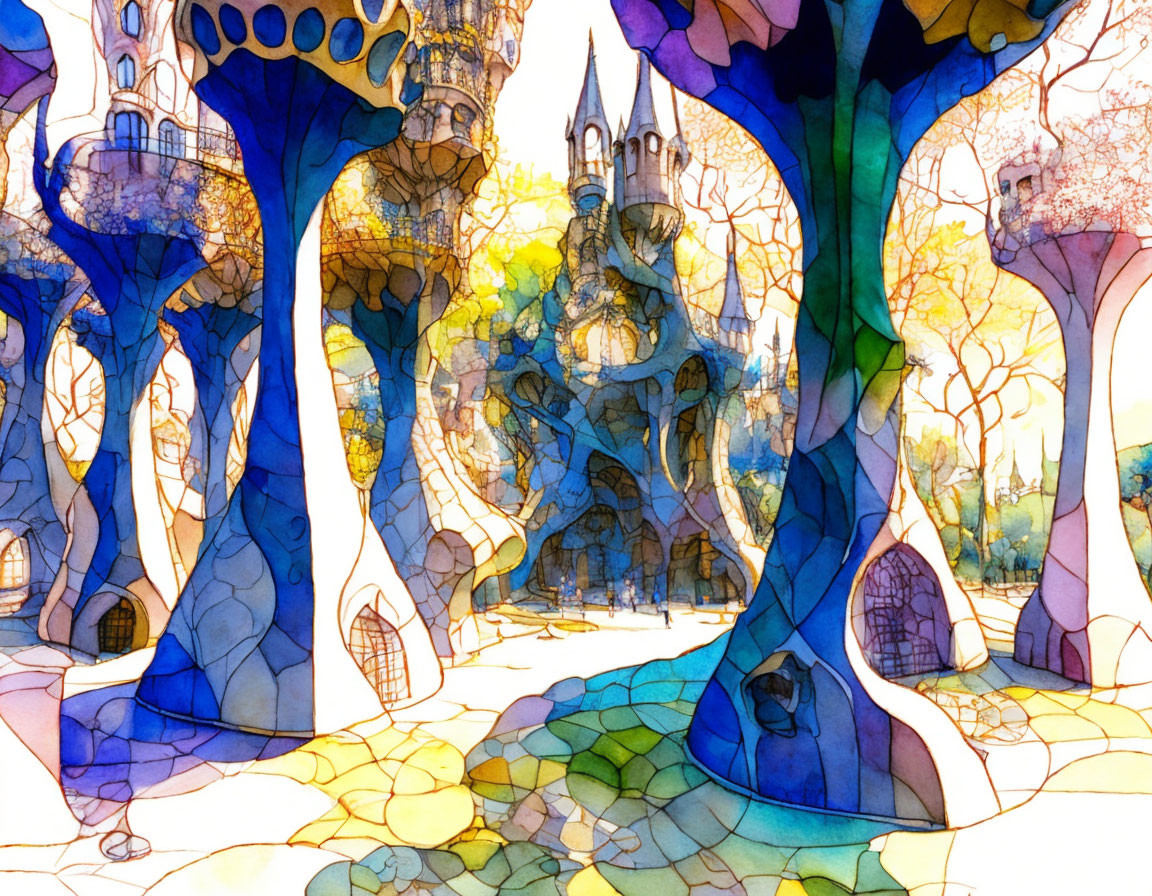 Fantastical Castle Illustration with Vibrant Watercolor Details