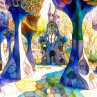 Fantastical Castle Illustration with Vibrant Watercolor Details