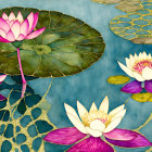 Detailed Lotus Flower Illustration on Teal Background