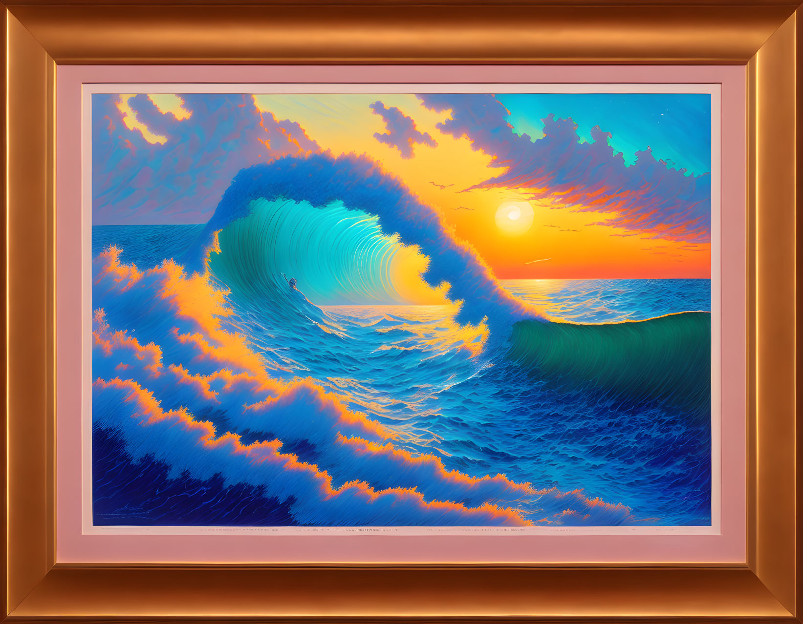 Colorful Ocean Wave Artwork in Sunset Sky Frame