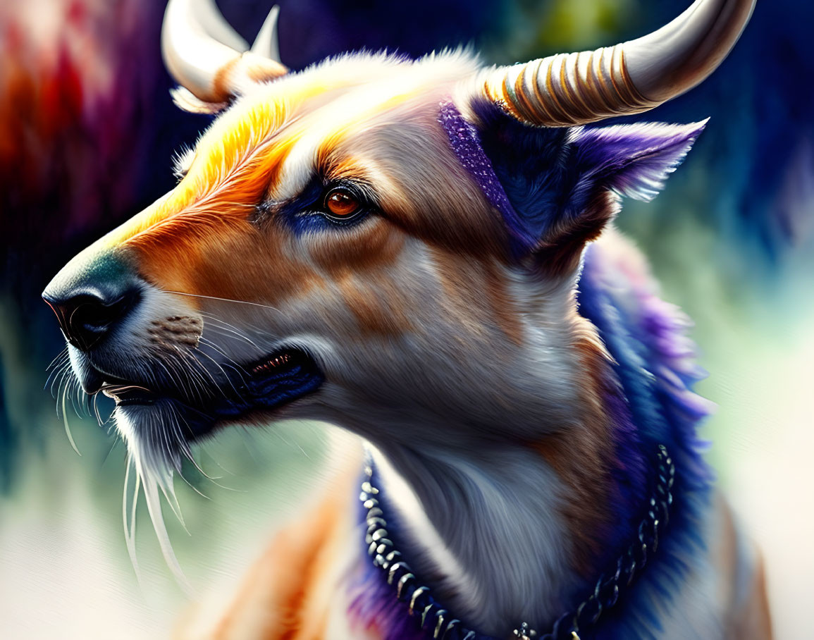 Vivid Antelope Digital Painting with Orange and Purple Hues