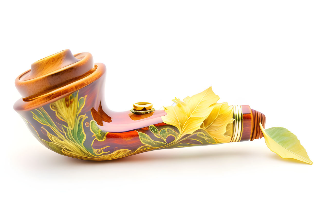 Colorful Floral Design Smoking Pipe with Leaf Motif