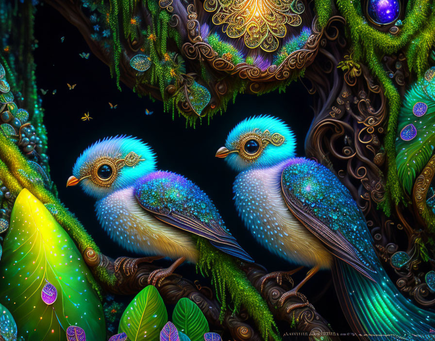 Colorful Fantastical Birds in Vibrant Environment