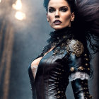 Dramatic portrait of a woman in bold makeup and gothic attire