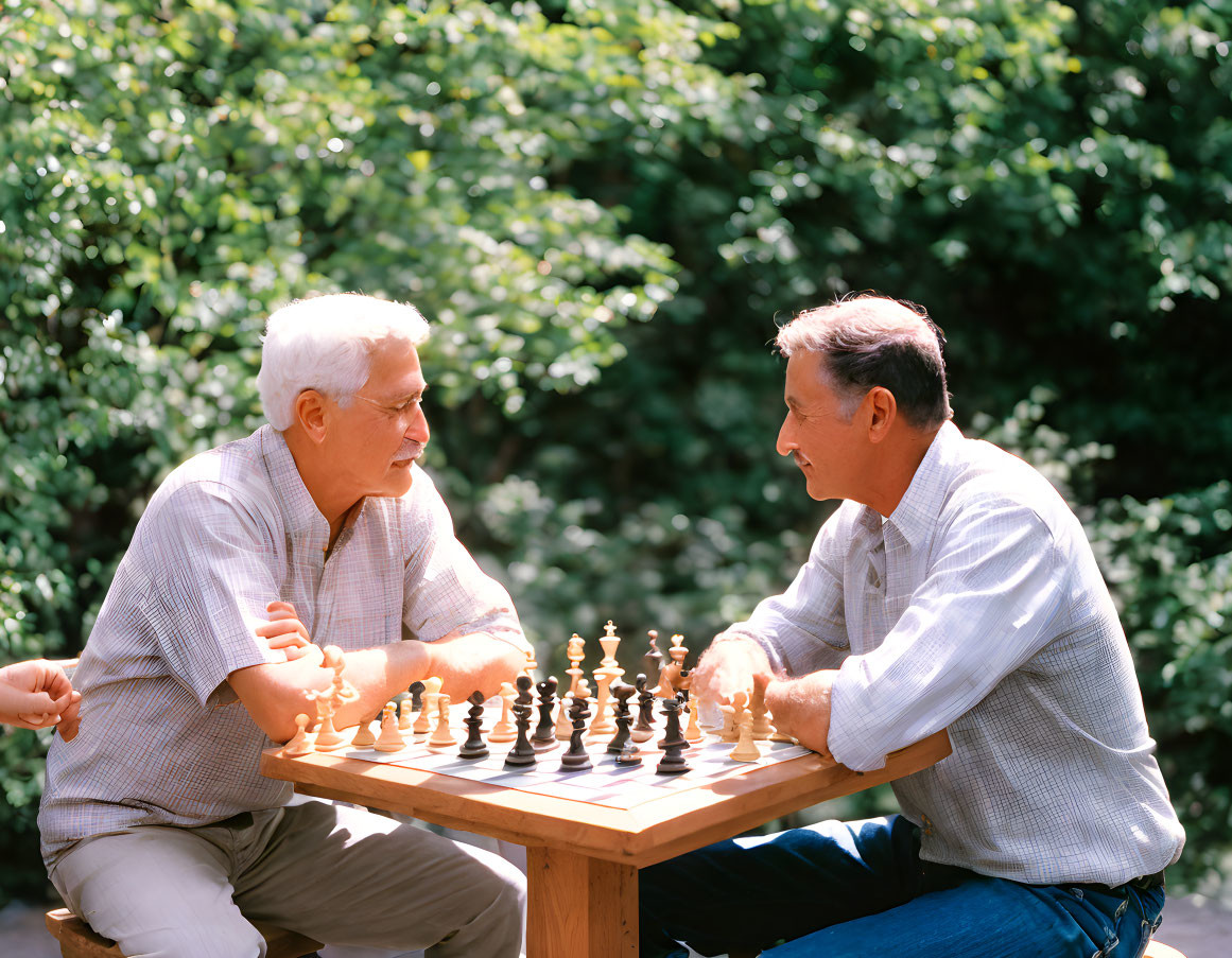 Men Playing Chess Outdoors on Sunny Day