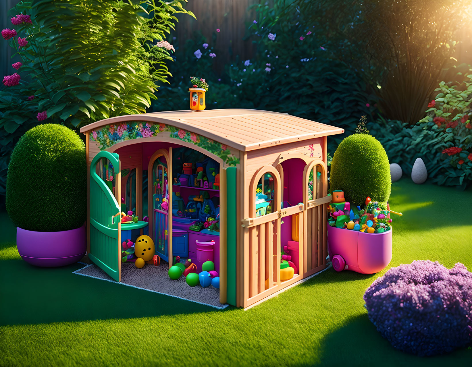 Vibrant Children's Playhouse in Garden Setting